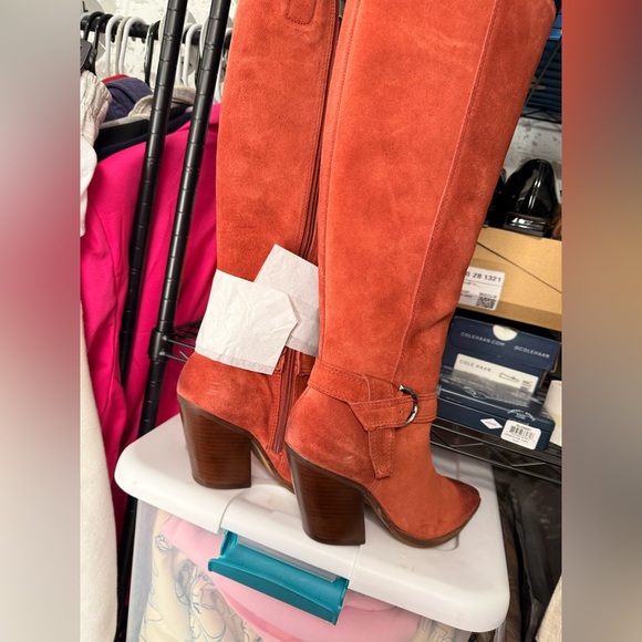 Women's Red Suede Knee-High Boots - Picture 10 of 10